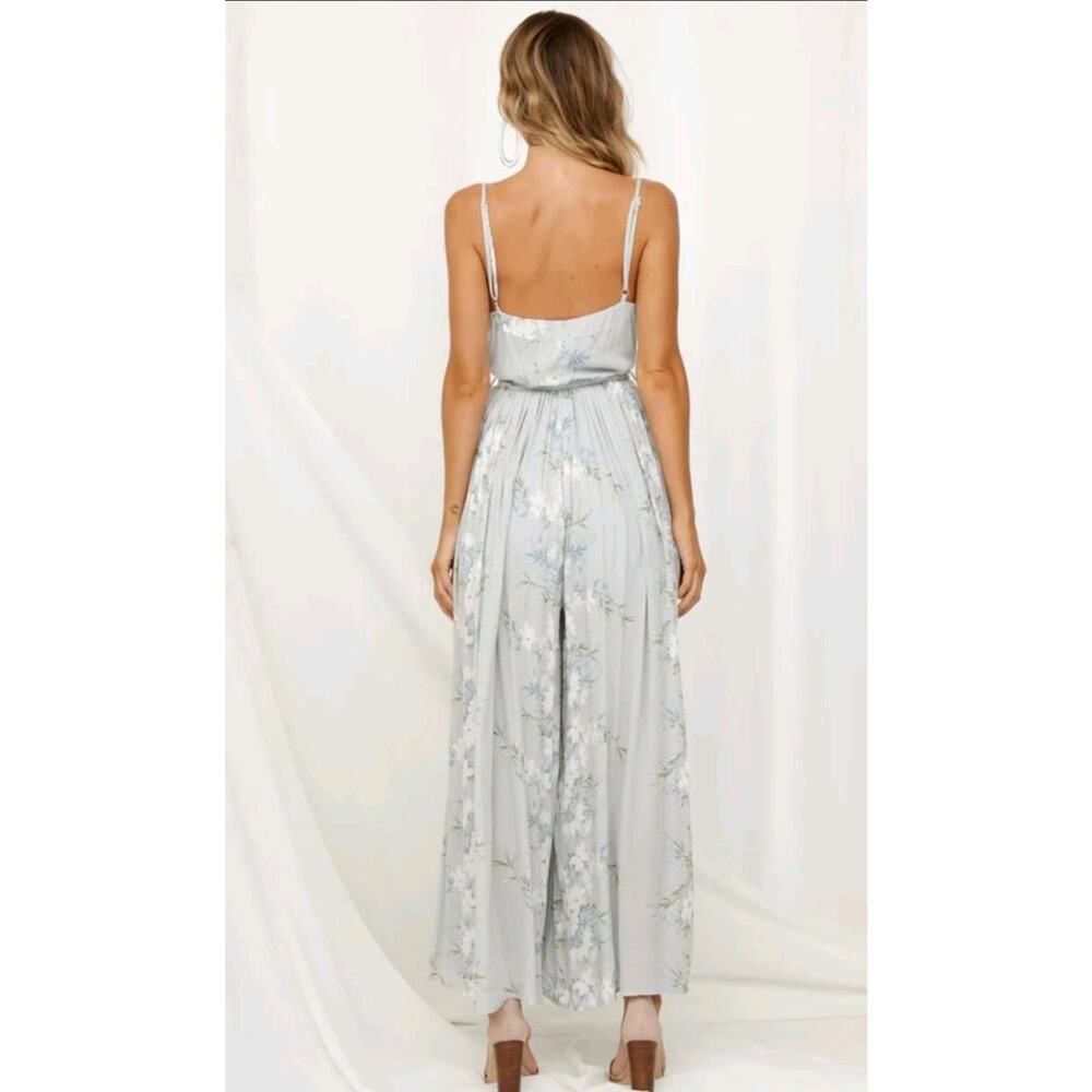 Hello Molly Wide Leg Jumpsuit Sun Dress Aldridge Sz M Dusty Blue Foral Fairycore - Picture 3 of 7